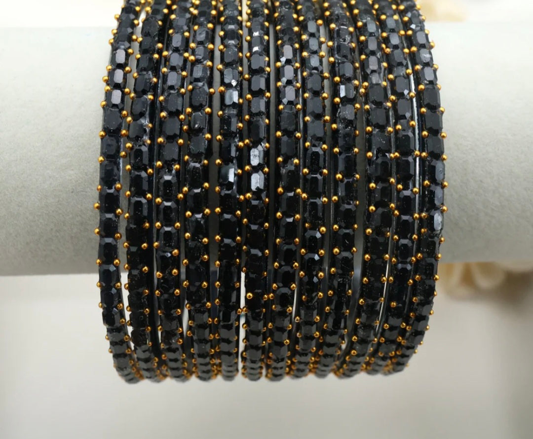 Cube Cut Raindrop Glass Bangles - Black