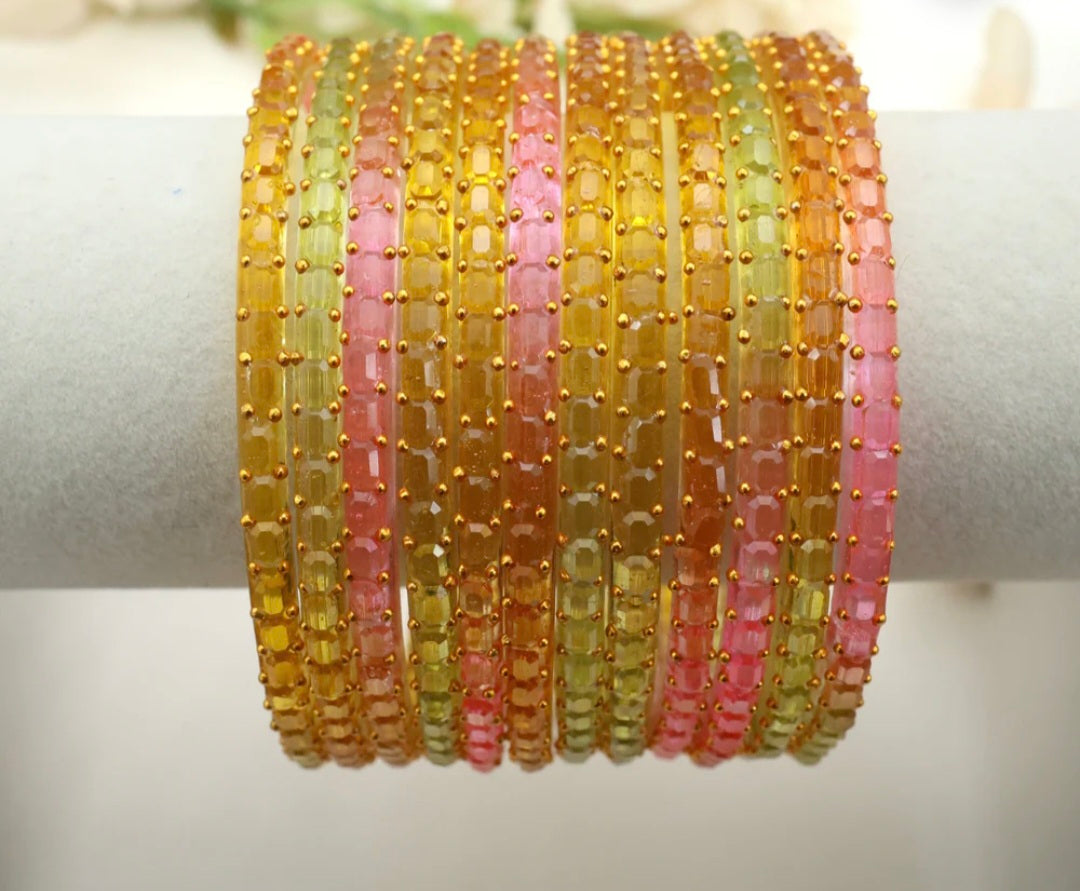 Cube Cut Raindrop Glass Bangles - Multi Pastel