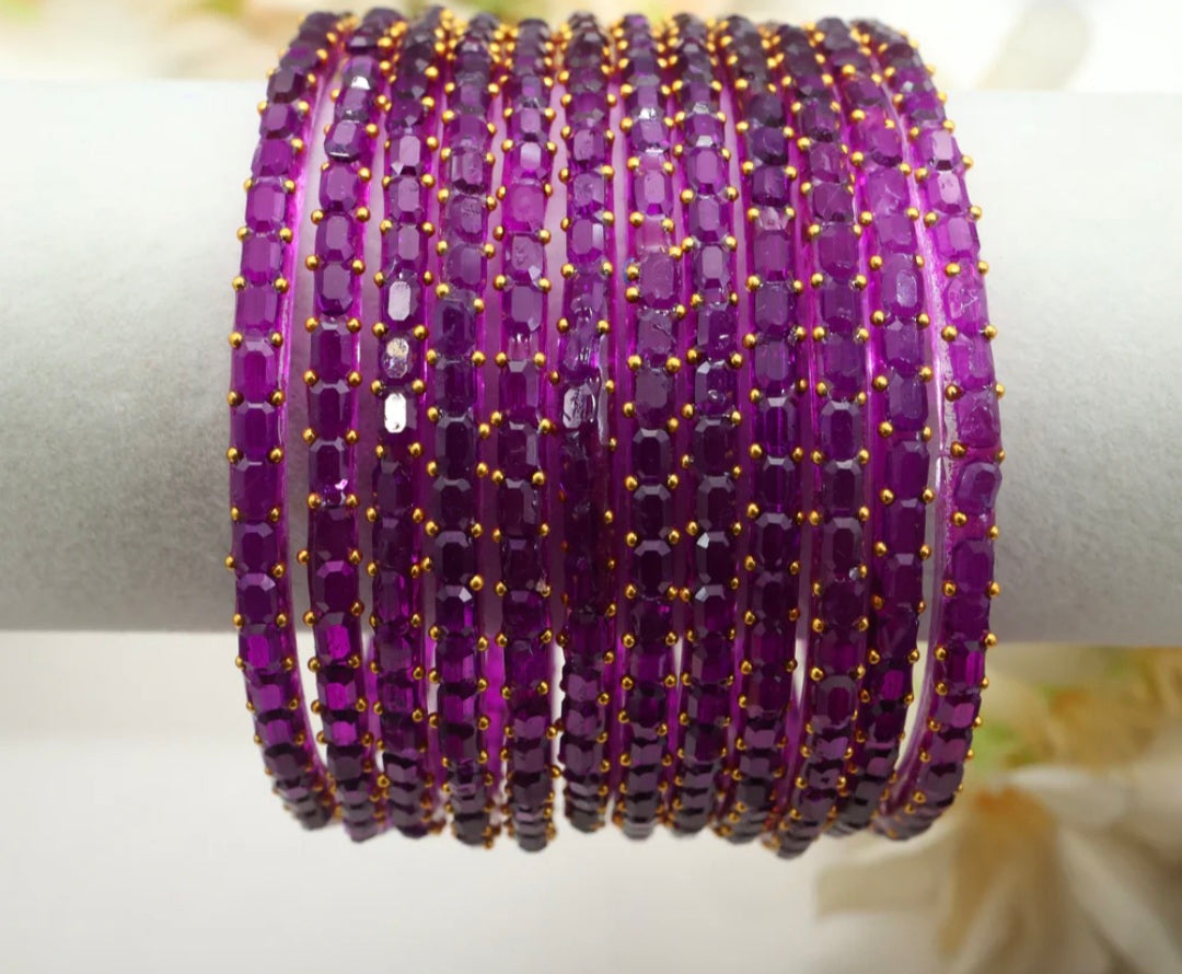 Cube Cut Raindrop Glass Bangles - Purple