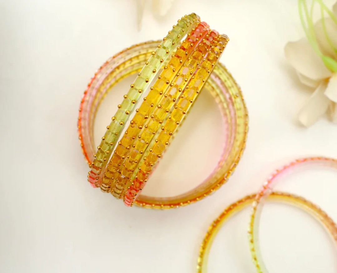 Cube Cut Raindrop Glass Bangles - Multi Pastel