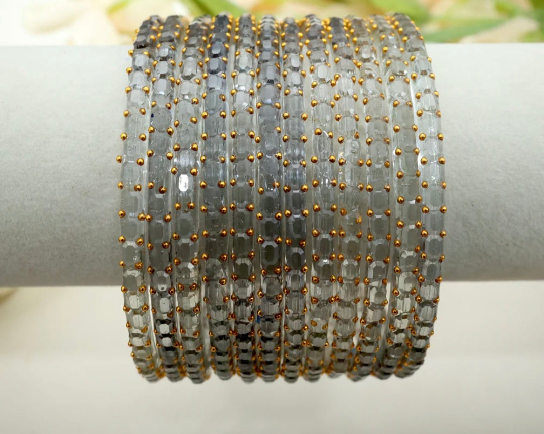 Cube Cut Raindrop Glass Bangles - Grey
