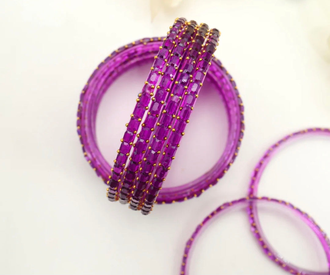 Cube Cut Raindrop Glass Bangles - Purple